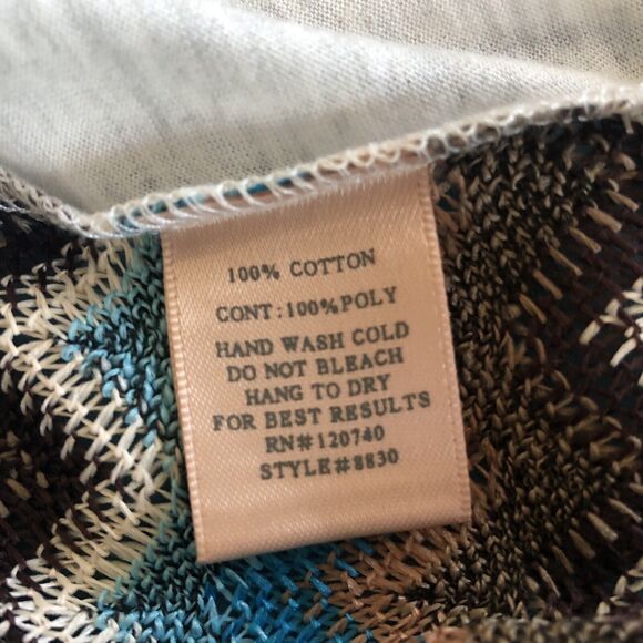 HEM & THREAD Ivory Front Blue Brown Back Knit Round Neck Tank Top Size Small - Picture 8 of 9